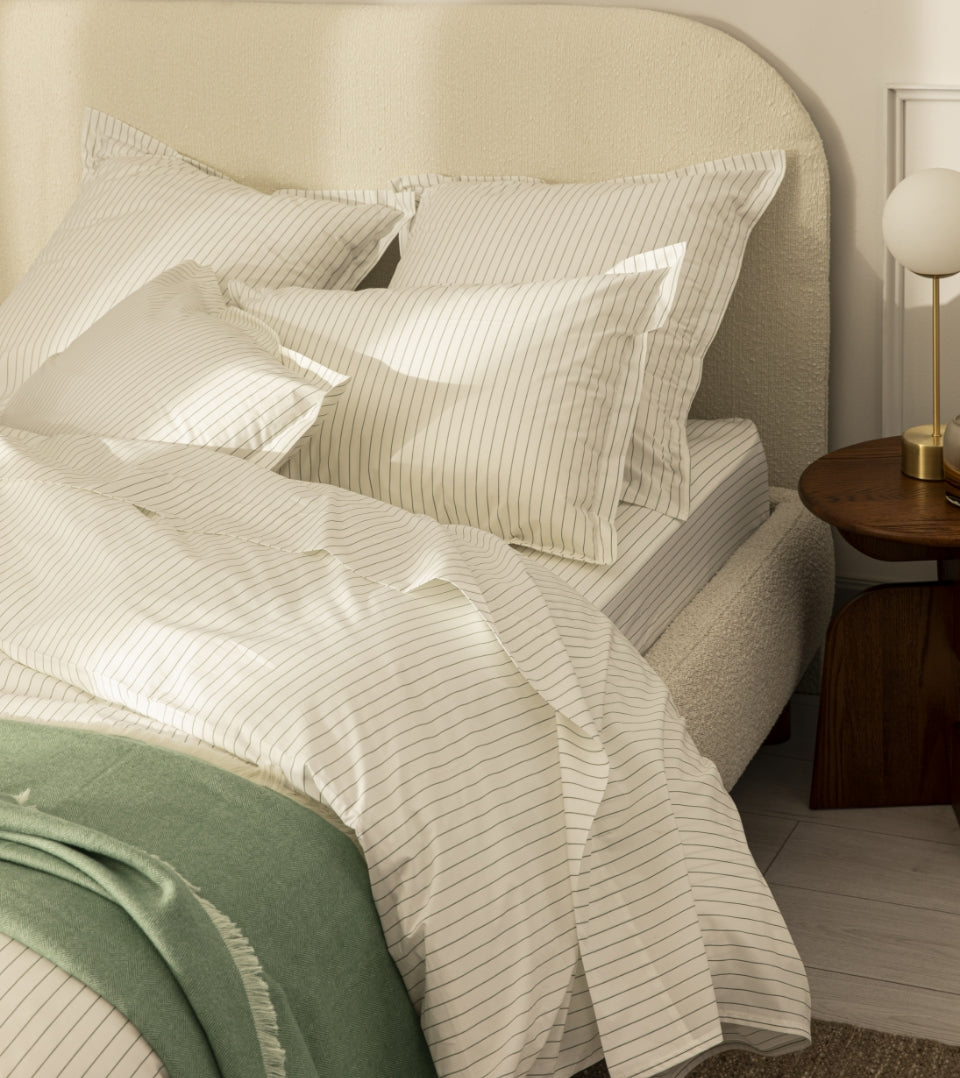 Drap housse percale imprimé Rayé vert cendré