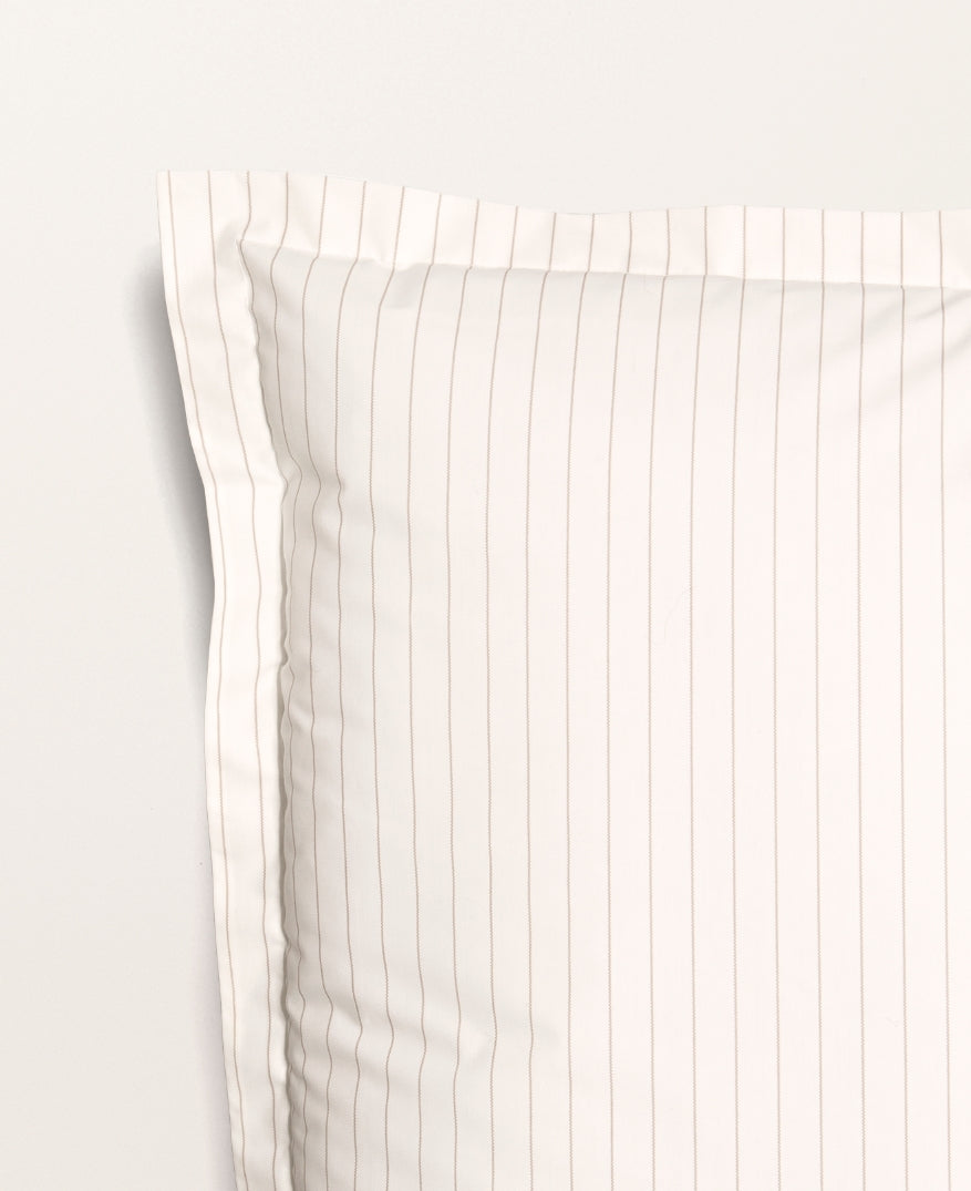 Set de 2 taies d'oreiller percale imprimé Rayé greige