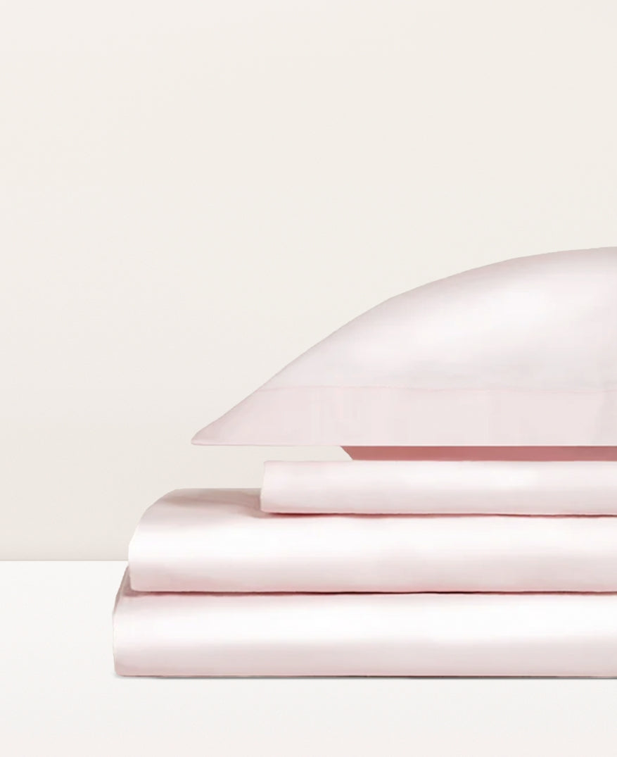 Parure de lit satin unie Rose poudre