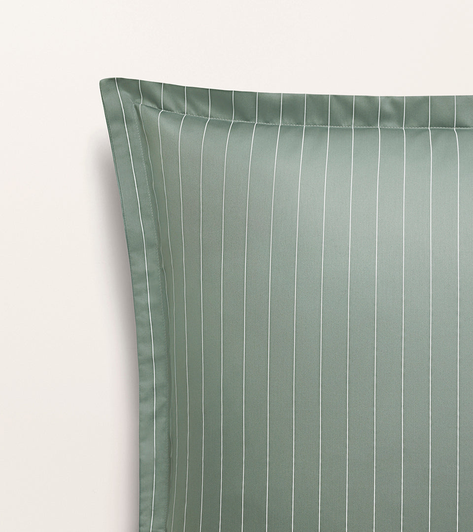 Set de 2 taies d'oreillers satin rayé Vert cendré rayé