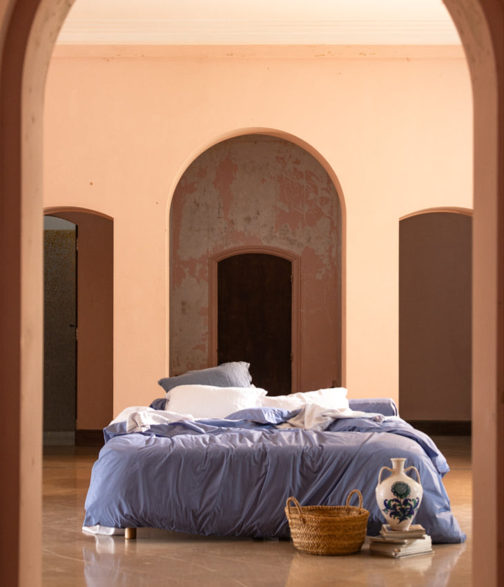 Parure de lit percale unie Bleu turquin