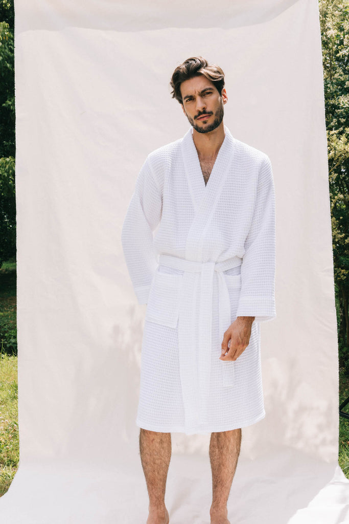 Peignoir de bain en nid d'abeille Blanc nuage
