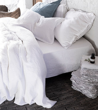 Drap housse lin lavé Blanc pur