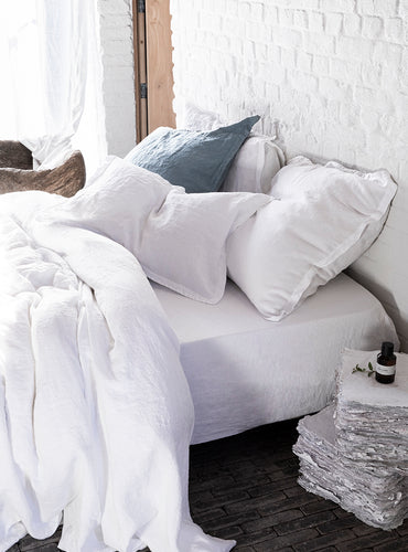 Drap housse lin lavé Blanc pur