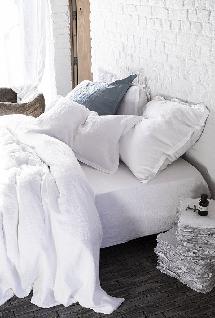 Housse de couette lin lavé Blanc pur