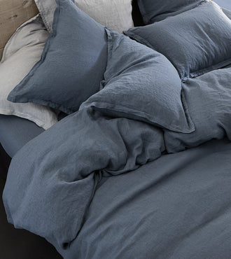 Housse de couette lin lavé Bleu turquin