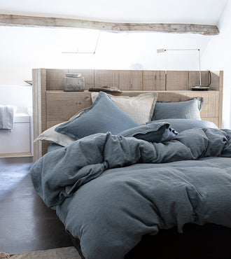 Housse de couette lin lavé Bleu turquin