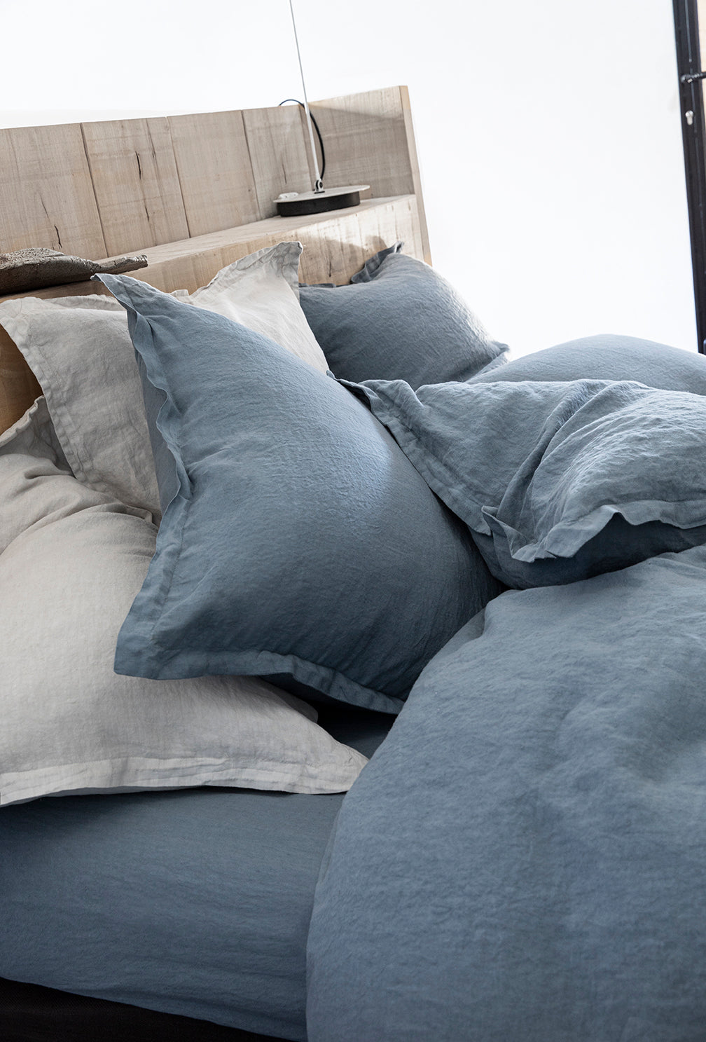 Drap housse lin lavé Bleu turquin