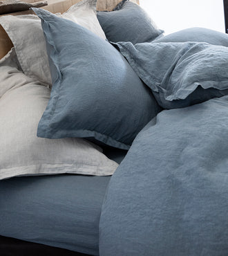 Drap housse lin lavé Bleu turquin