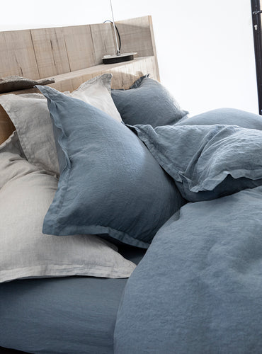 Drap housse lin lavé Bleu turquin