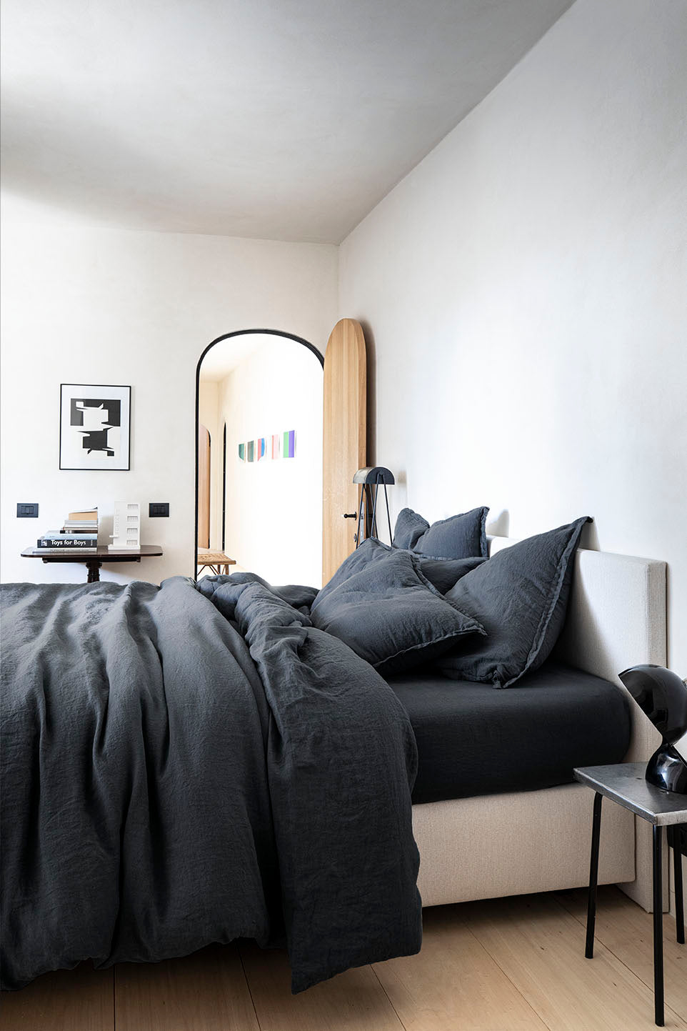 Drap housse lin lavé Gris carbone