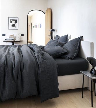 Housse de couette lin lavé Gris carbone