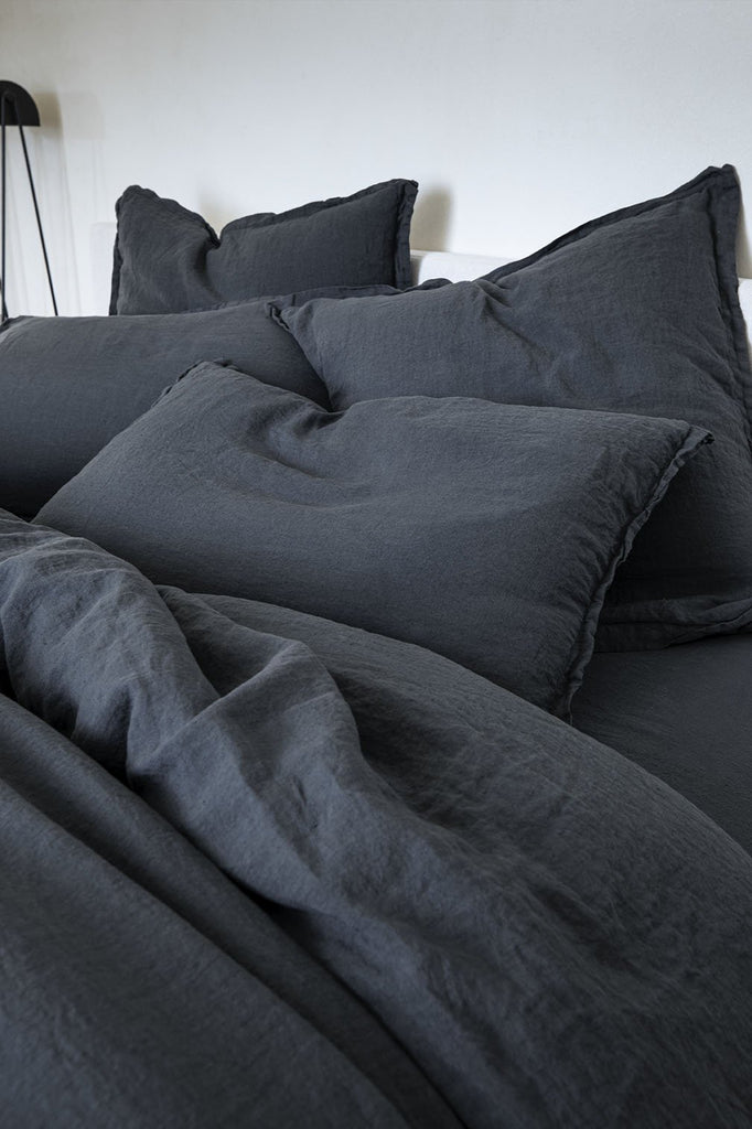 Housse de couette lin lavé Gris carbone