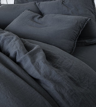 Housse de couette lin lavé Gris carbone