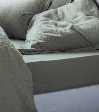 Drap housse lin lavé Vert sauge