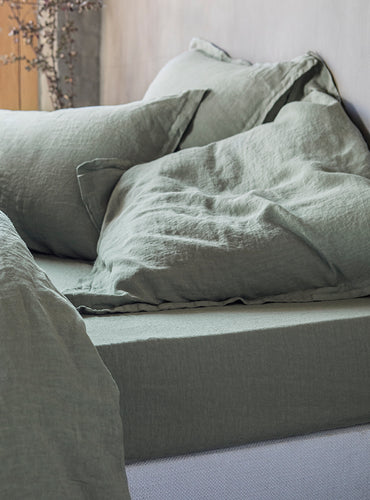 Drap housse lin lavé Vert sauge