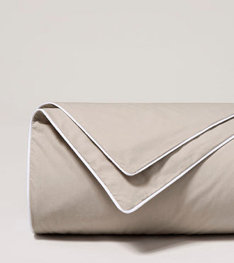 Housse de couette passepoil percale Greige passepoil blanc