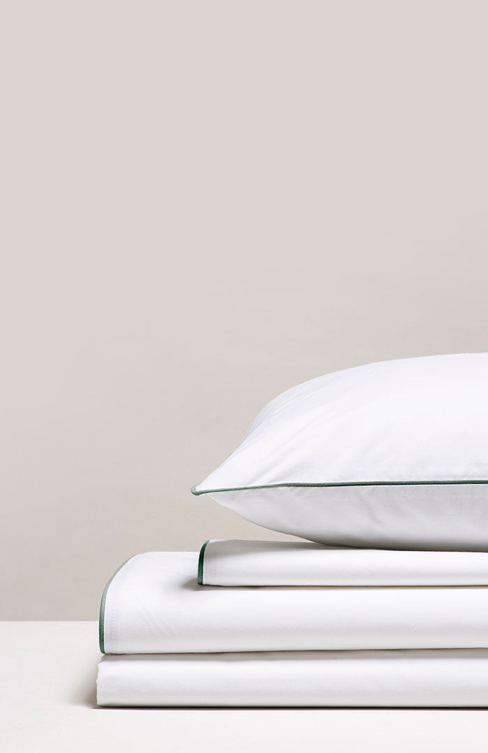 Parure de lit percale passepoil Passepoil vert forêt