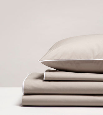Parure de lit percale passepoil Greige passepoil blanc