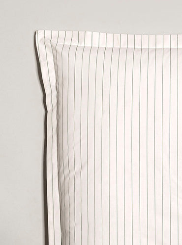 Set de 2 taies d'oreiller percale imprimé Rayé vert cendré
