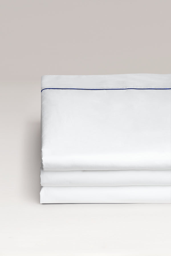 Drap plat passepoil percale Passepoil bleu