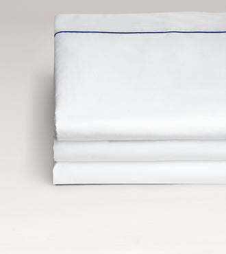 Drap plat passepoil percale Passepoil bleu