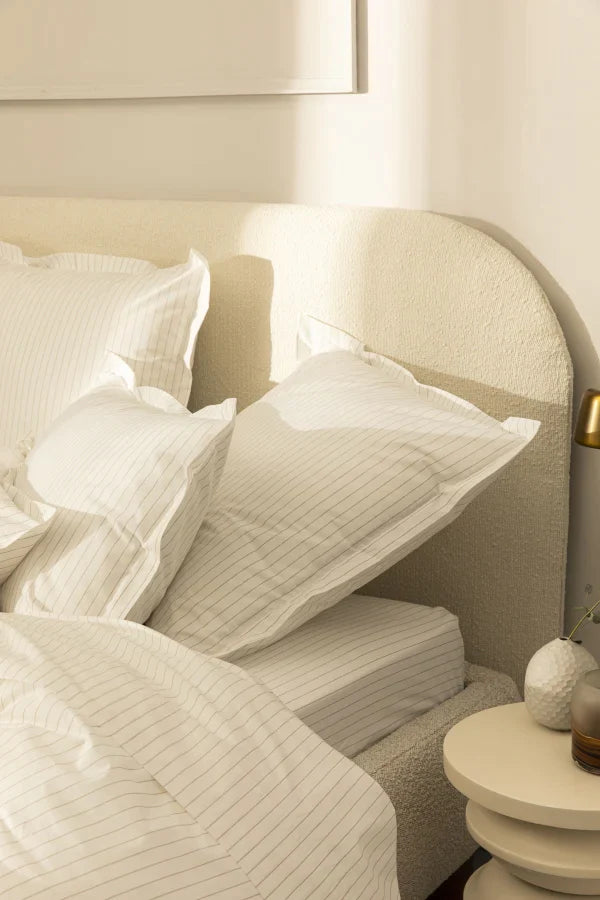 Set de 2 taies d'oreiller percale imprimé Rayé greige