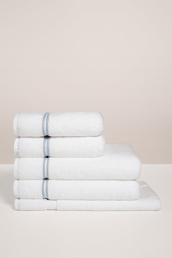 Drap de bain bourdon Blanc bleu glacier