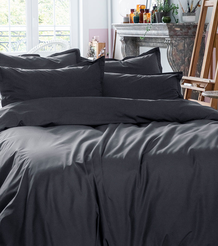 Drap housse percale de coton (140 cm) Cali Noir - Linge de lit