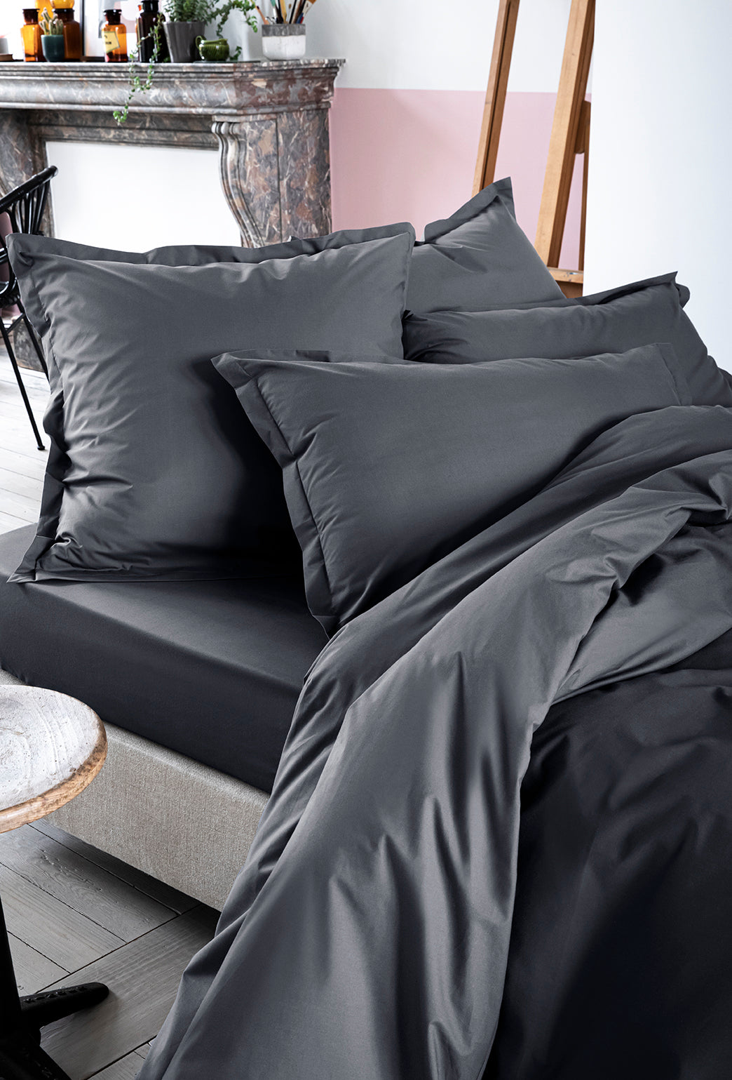 Parure de lit percale unie Gris graphite