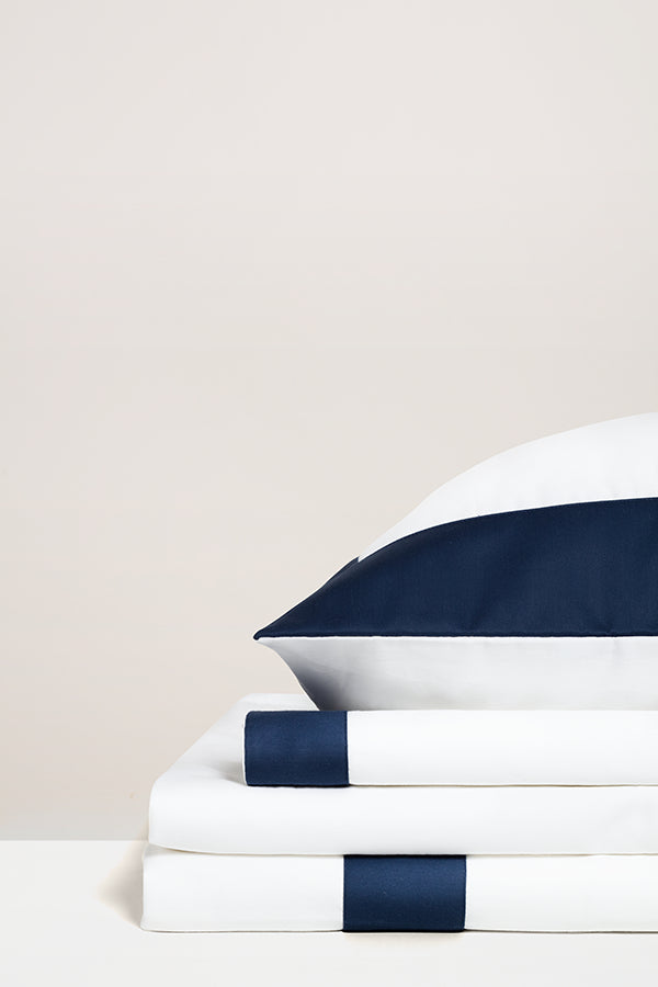 Parure de lit satin de coton bicolore Bicolore bleu minuit