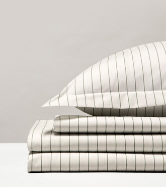 Parure de lit percale imprimée Rayé vert cendré