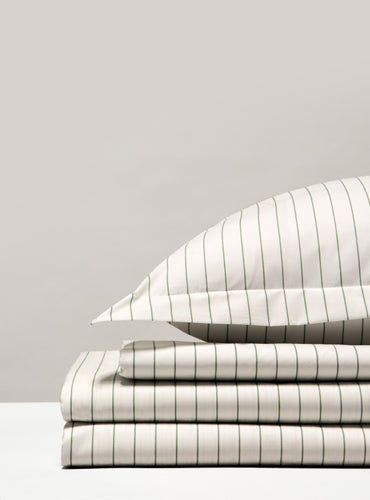 Parure de lit percale imprimée Rayé vert cendré