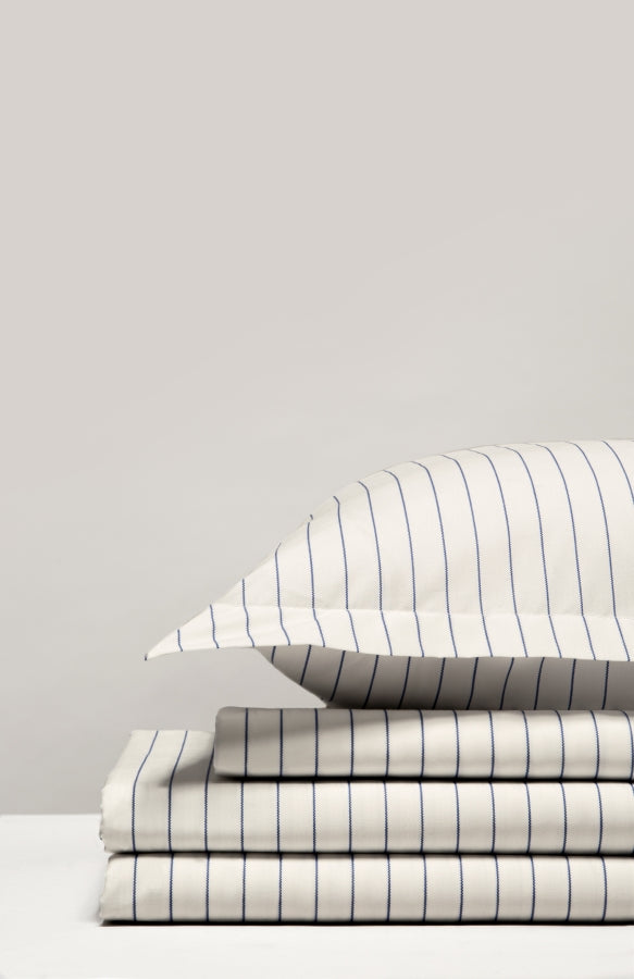 Parure de lit percale imprimée Rayé bleu