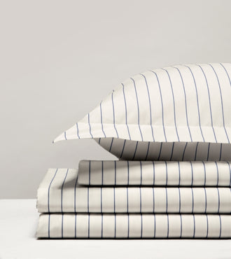 Parure de lit percale imprimée Rayé bleu