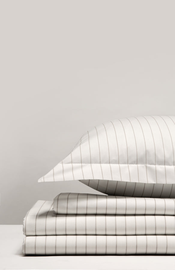 Parure de lit percale imprimée Rayé greige