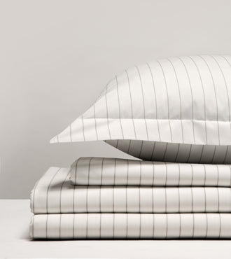 Parure de lit percale imprimée Rayé greige