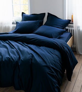 Drap plat percale uni Bleu minuit