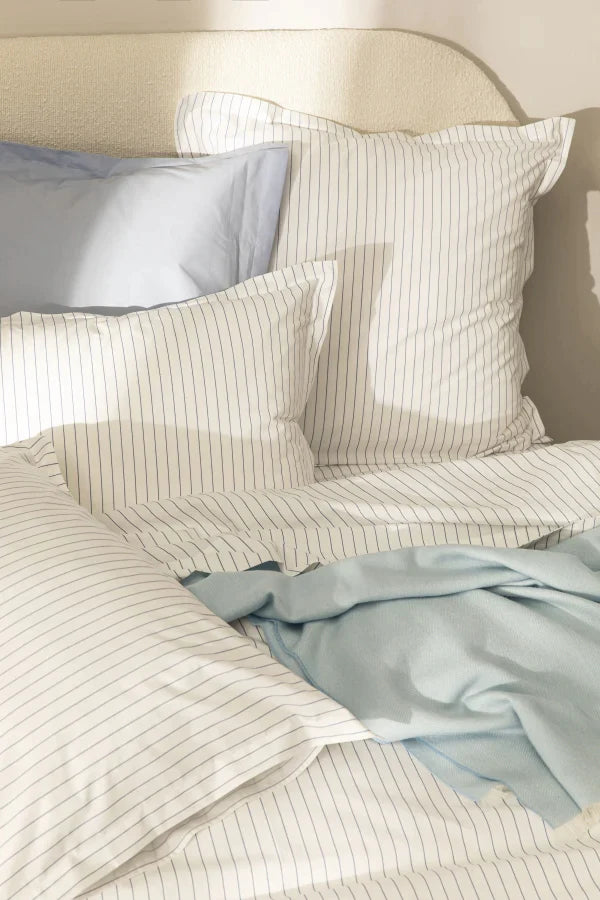 Set de 2 taies d'oreiller percale imprimé Rayé bleu