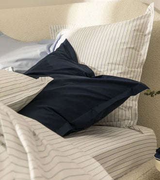 Drap housse percale imprimé Rayé bleu