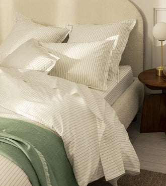 Drap housse percale imprimé Rayé vert cendré