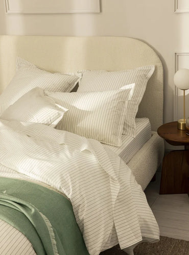Drap housse percale imprimé Rayé vert cendré