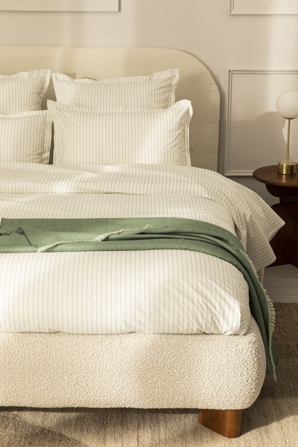 Parure de lit percale imprimée Rayé vert cendré