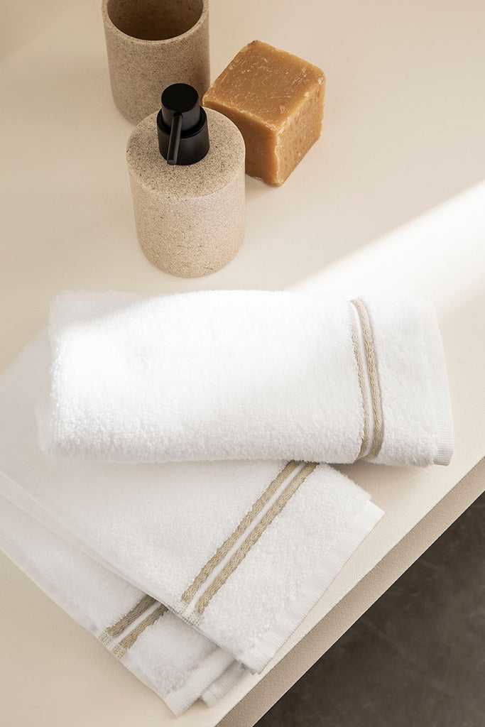 Set de 2 serviettes invités bourdon Blanc beige